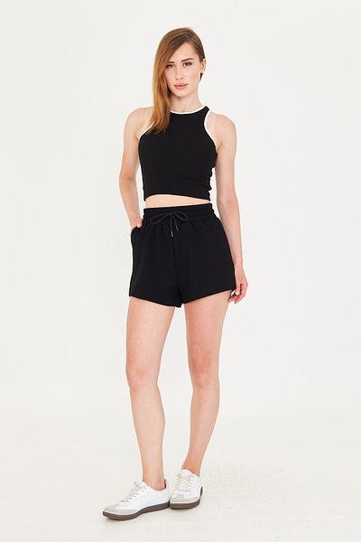 LEBRA Women's Black Modal Fabric Summer Shorts with Pockets, Elastic Waist and Laced Flexible Lycra Daily Comfortable Model