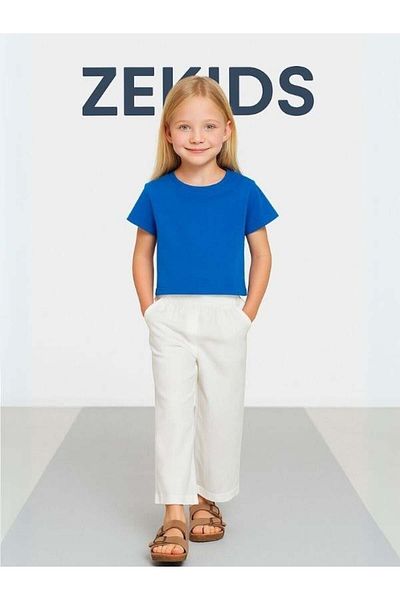 Zekids Girls' Soft Textured Wide Leg Trousers with Elastic Waist