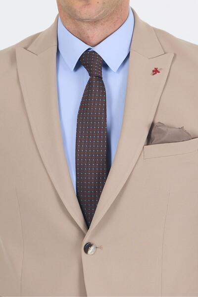 İmza Dark Beige Swallow Collar Butterfly Lining 6 Drop Slim Fit Elastic Waist Suit 1001250176