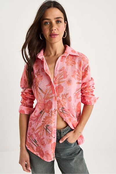 Bianco Lucci Women's Patterned Digital Printed Regular Summer Knitted Shirt 60282014