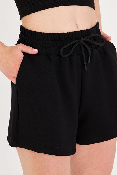 LEBRA Women's Black Modal Fabric Summer Shorts with Pockets, Elastic Waist and Laced Flexible Lycra Daily Comfortable Model