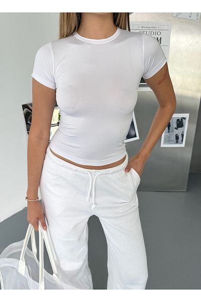 COMBİNE MİCHAİL Women's White Crew Neck Body T-Shirt