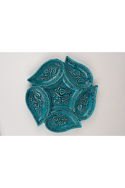 birgibazaar El Yapımı Çini Çerezlik 6'lı – Lale Desenli Mavi Servis Seti