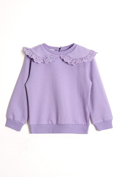 zepkids Baby Collar Laced Long Sleeve Lilac Color Girl's Double Set