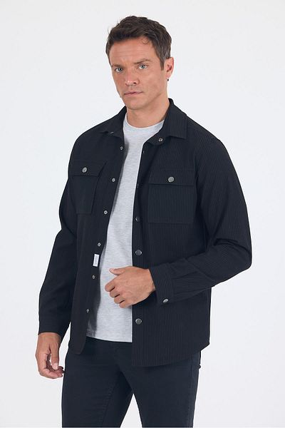 İmza Striped Pattern Seersucker Footed Shirt Collar Unlined Flexible Comfort Fit Coat 1007250117