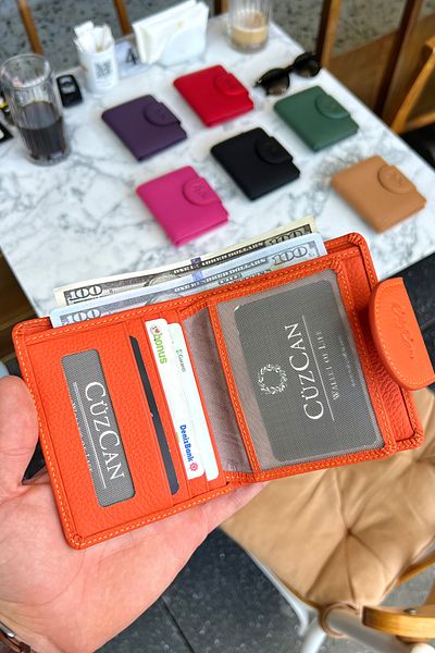 CüzCan Miosa Orange Genuine Leather Women's Wallet Small Size Stylish and Convenient
