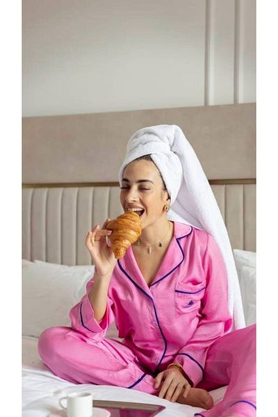 DreamyHush Cotton Candy | Deluxe Pajama Set with Silk Drawstring Details
