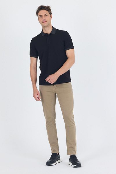 İmza Tricou negru cu guler polo cu mânecă scurtă, fără buzunare, slim fit: 100% bumbac 1011250182