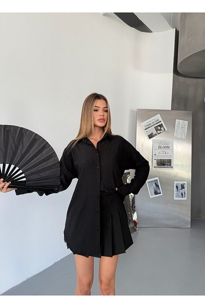 COMBİNE MİCHAİL Women's Black Linen Shirt Ayrobin with Pocket