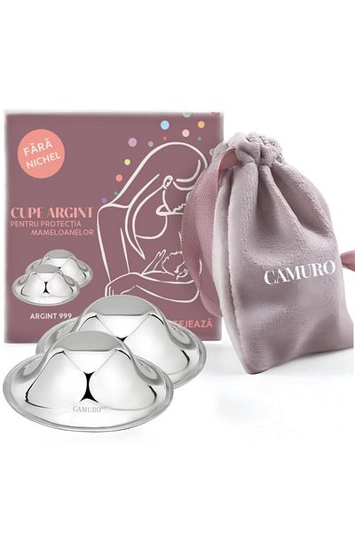Camuro Set 2 Cupe de Argint pentru protectia mameloanelor, Camuro®, Argint 99.9%, 1.55 cm x 4.5 cm
