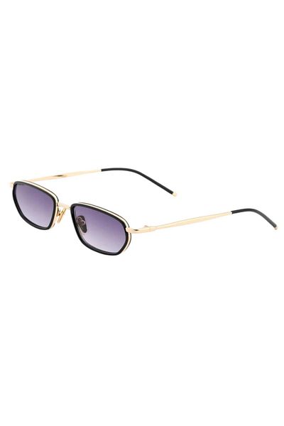 Merand Black Framed Gold Detailed Rectangular Women's Sunglasses