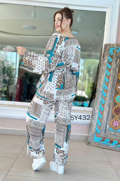 İnce Topuk Crop Kimono Viscose 3 Piece Set 5Y432