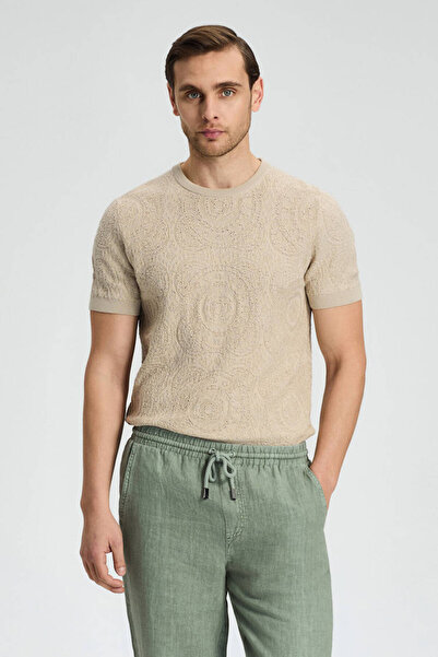Hemington Knitted Pattern Light Beige Crew Neck Knitwear T-Shirt