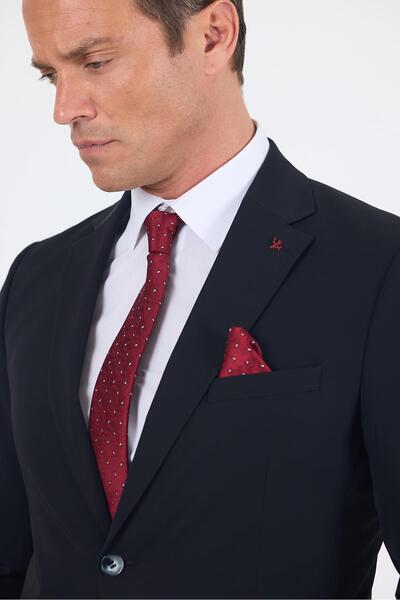 İmza Black Mono Collar Half Lining 6 Drop Slim Fit Elastic Waist Suit 1001250121