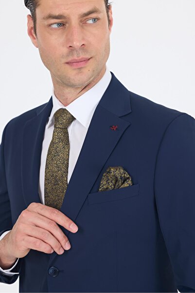 İmza Navy Blue Mono Collar Half Lining 6 Drop Slim Fit Elastic Waist Suit 1001250121