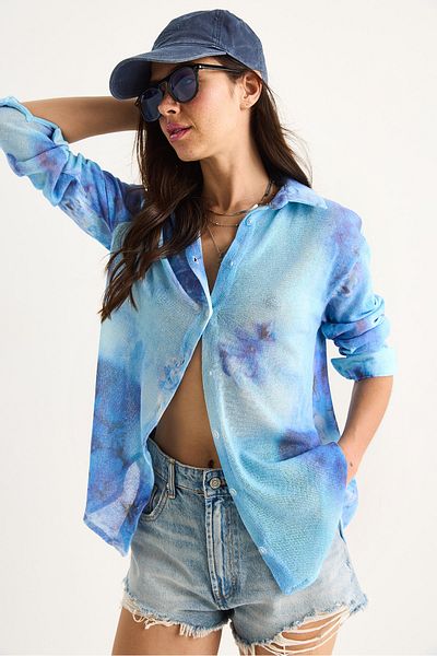 Bianco Lucci Women's Patterned Digital Printed Regular Summer Knitted Shirt 60282014