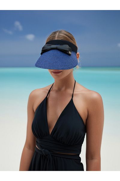 LAGRANZE Summer Women's Ribbon Detailed Banded Straw Visor Hat