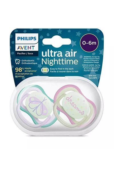 Philips Avent Suzeta PHILIPS AVENT Ultra Air NightTime SCF376/19, 0-6 luni, 2 buc, multicolor