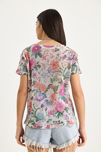 Bianco Lucci Γυναικείο μπλουζάκι με μοτίβο με ψηφιακή εκτύπωση κανονικό καλοκαιρινό πλεκτό μπλουζάκι 60282015