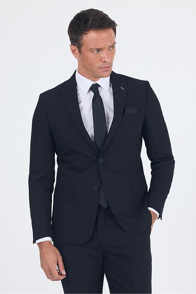 İmza Black Plain Gabardine Sword Collar 2 Buttons Cotton 6 Drop Slim Fit Basic Suit 1001250011_001
