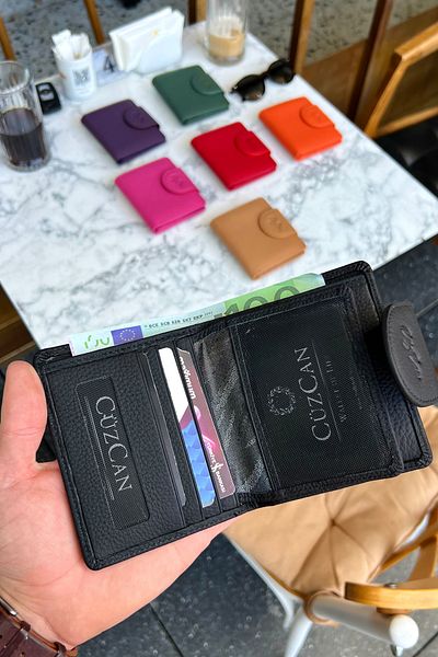 CüzCan Miosa Black Genuine Leather Women's Wallet Small Size Stylish and Convenient