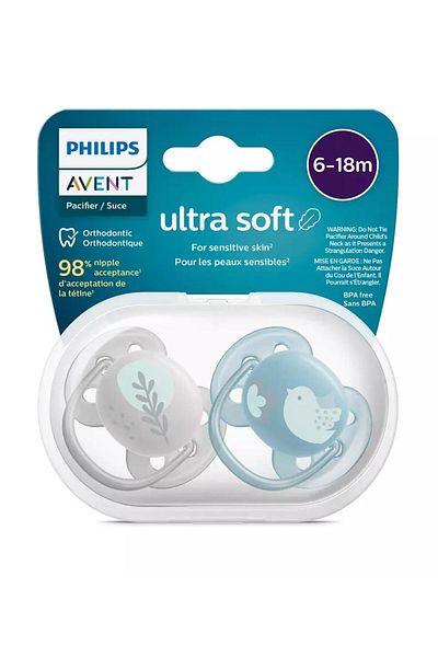 Philips Avent Suzeta PHILIPS AVENT Ultra Soft SCF091/15, 6-18 luni, 2 buc, gri-albastru