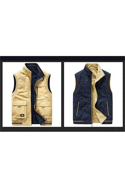 AyShop Vestă de pescar reversibilă cu mai multe buzunare pentru fotografie