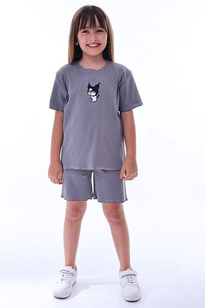 ZUZUNGA Ribana Beybi Overlock Detailed Kuromi Embroidered Top-Under Set