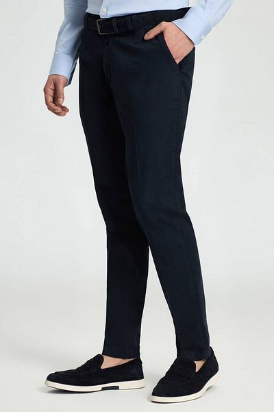 Hemington Navy Blue Cotton Blend Summer Chino Trousers