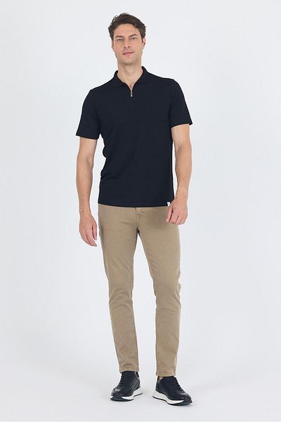 İmza Μαύρο κοντομάνικο μονόχρωμο μπλουζάκι Suprem Polo Collar χωρίς τσέπη Stretchy Casual Slim Fit T-shirt 1011250161_001