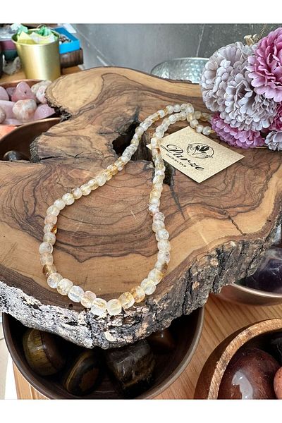 parze doğaltaş Citrine Natural Stone Cube Cut Array Necklace