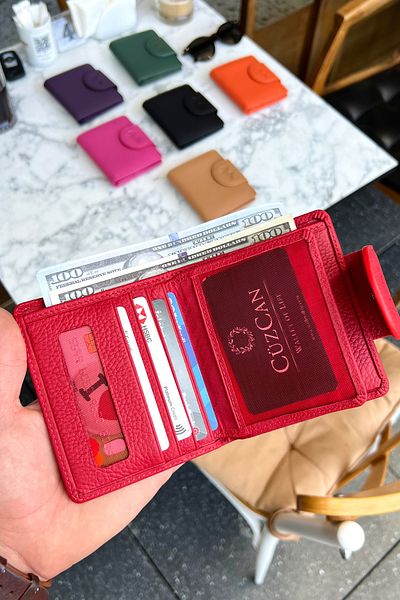 CüzCan Miosa Red Genuine Leather Women's Wallet Small Size Stylish and Convenient