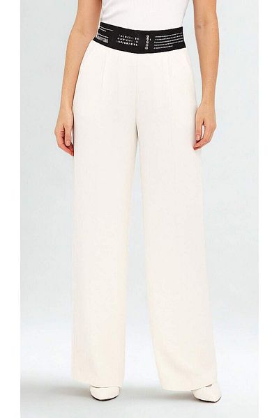 Quzu Black Elastic Ecru Trousers with Written Waist
