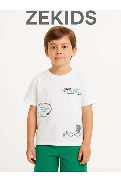 Zekids Tricou oversize din bumbac pentru băiat cu imprimeu pe spate