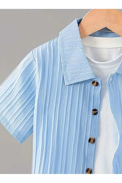 ÇEÇEN HOME 2 Pieces Suit Shirt for Boys, Short Sleeve and Shorts
