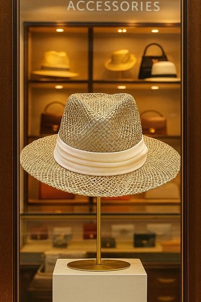 LAGRANZE Premium Natural Moss Fiber Straw Fedora Hat with Tape