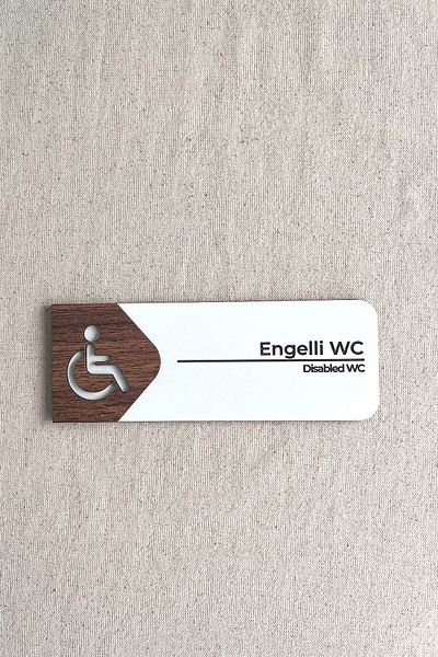 Kuzeylina Disabled Wc Door Sign – Mdf Toilet Direction Sign |   19X7 cm Double Layer
