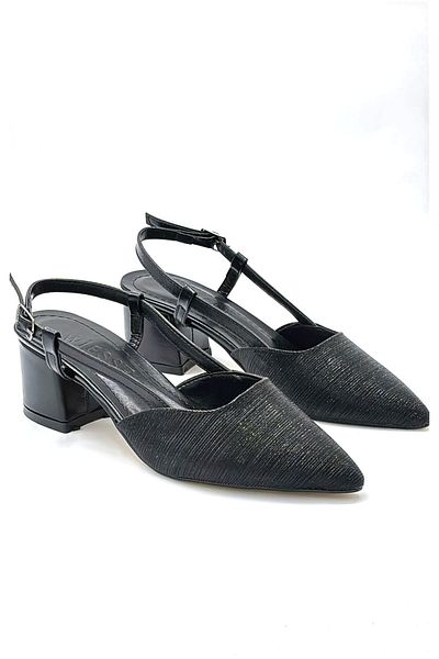 KİNDEP Kindep Magnolia Thick Short Heeled Closed Toe Women's Shoes Black
