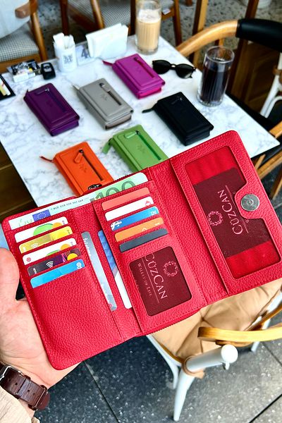CüzCan Julia Red Genuine Leather Women's Wallet Medium Size Stylish and Convenient