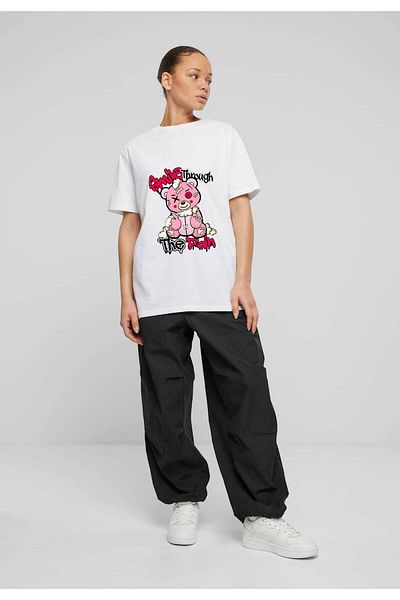 Frisson Cotton White Crew Neck Comfortable T-Shirt "Smile Pink Bear" Printed T-Shirt