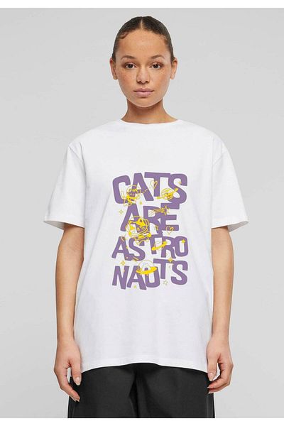 Frisson Cotton White Crew Neck Comfortable T-Shirt "Cats Are Astro Nauts" Printed T-Shirt