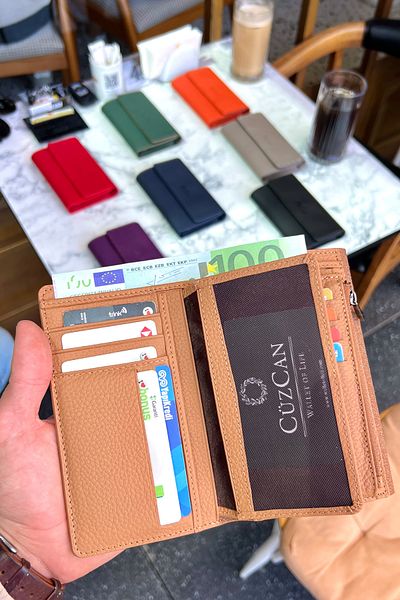 CüzCan Jesi Biscuit Genuine Leather Women's Wallet Medium Size Stylish and Convenient
