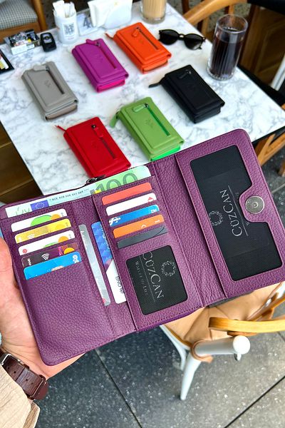 CüzCan Julia Plum Genuine Leather Women's Wallet Medium Size Stylish and Convenient
