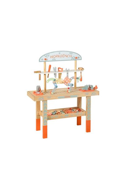 LITTLE ANGEL Kids Wooden Tool Workbench – Pretend Play Set with Realistic Tools for Toddlers