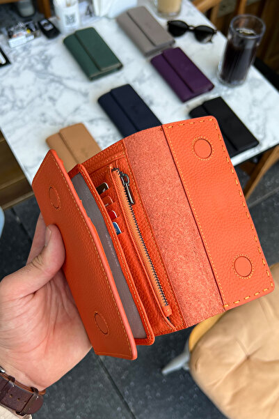 CüzCan Jesi Orange Genuine Leather Women's Wallet Medium Size Stylish and Convenient