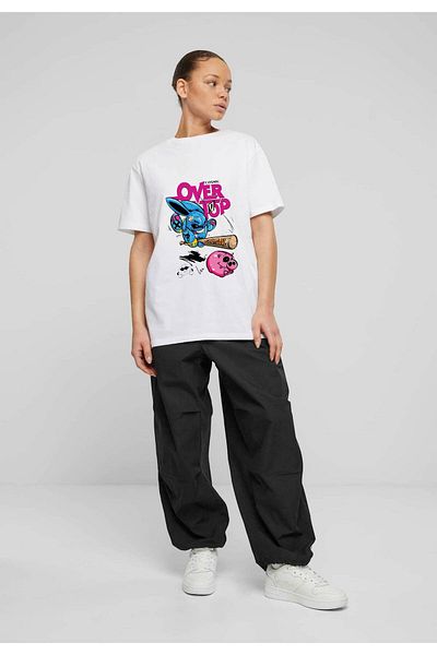 Frisson Cotton Oversize White Crew Neck Comfortable T-Shirt "Blue Rabbit" Printed T-Shirt