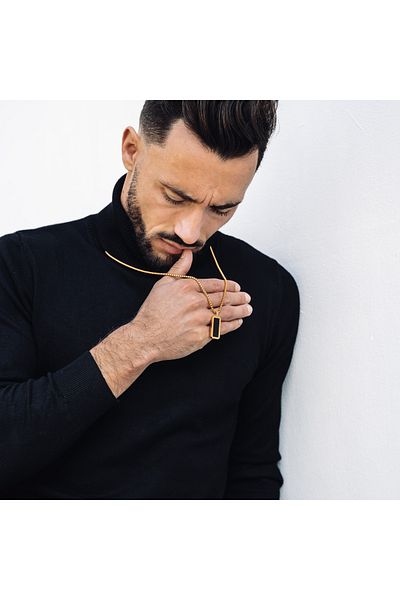 GT Collection Συλλογή GT, Ανδρικό Χρυσό Κολιέ με Ορθογώνιο Μενταγιόν από Μαύρο Όνυχα και Ενεργειακές Πέτρες, Ένα Μέγεθος