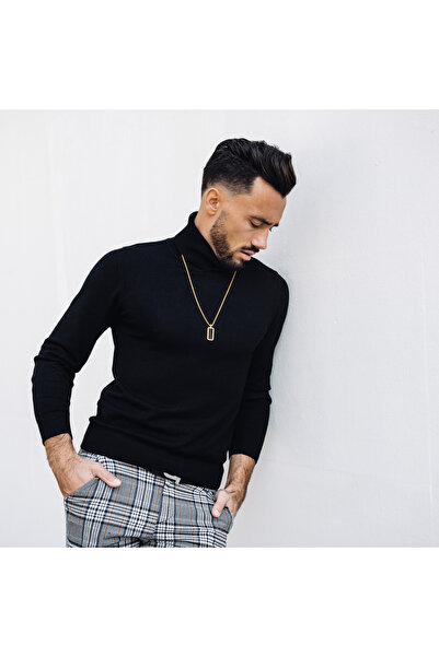 GT Collection Pánský zlatý náhrdelník s obdélníkovým přívěskem z energetických kamenů ČERNÉHO ONYXU, univerzální velikost