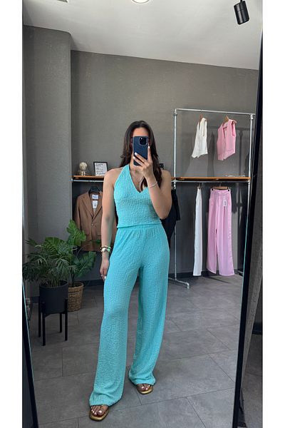 YOUR NAME Halter Neckline Draped Bustier Pants Suit