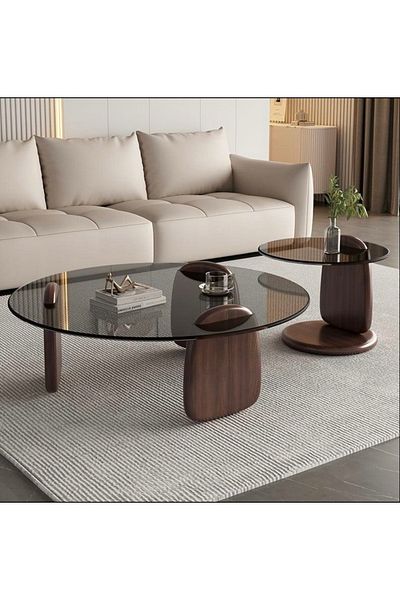 Estilo طقم طاولة قهوة بسطح زجاجي انيق K052